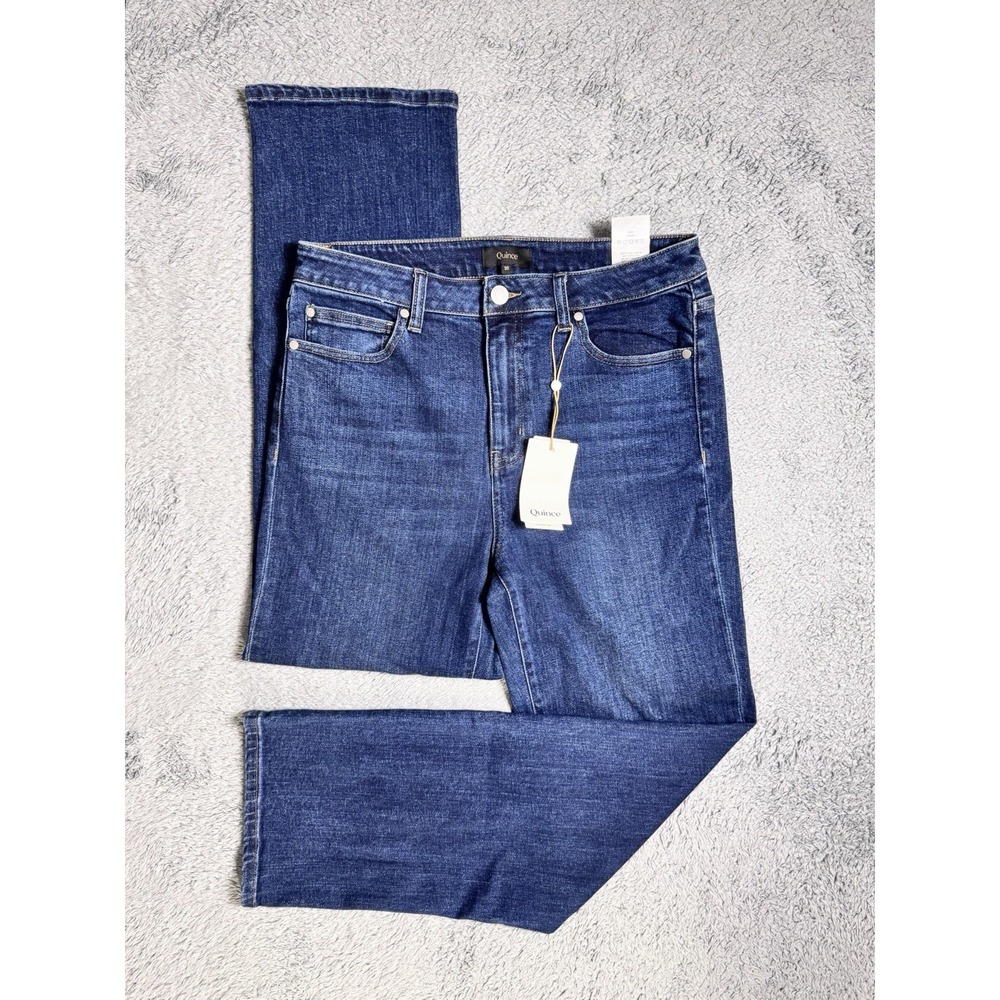 Quince Women's 30x28 High Rise Stretch Straight Leg Jeans Dark Wash Denim